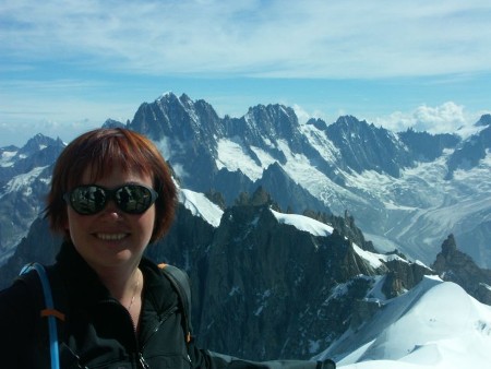 Lizzie at the Aiguilles du Midi cable car station